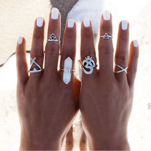 Crystal Ring White Quartz Boho Long Stone Stackable Adjustable Ring Au –  Made4Walkin