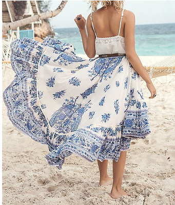 Blue floral 2025 long skirt