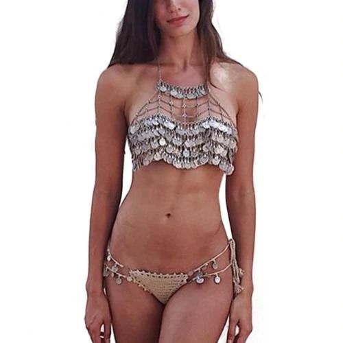 Gypsy Coin Bra Chain Mail Metal Halter Top Gipsy Festival Bralette Vin –  Made4Walkin