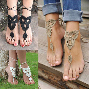 Cross strap bohemian sandals with crochet barefoot new arrivals
