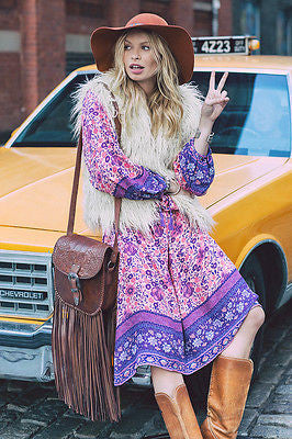 Boho Maxi Dress "Folk Town" Pink & Purple Floral Peasant Sleeved Long Festival Gown Small Medium Or Large Boho Maxi Dress "Folk Town" Pink & Purple Floral Peasant Sleeved Long Festival Gown Small Medium Or Large