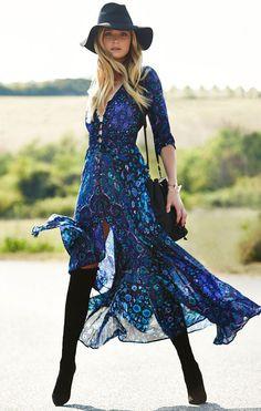 Boho Maxi Dress Navy Blue Floral "Kiss The Sky" Long Flowing Summer Gown Button Front Long Slit 3/4 Sleeves Royal Blue Turquoise Lavender Print Small ... Boho Maxi Dress Navy Blue Floral "Kiss The Sky" Long Flowing Summer Gown Button Front Long Slit 3/4 Sleeves Royal Blue Turquoise Lavender Print Small ...