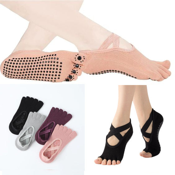 Toeless Yoga Socks Cotton Grips Ballet Socks in Wine Red Light