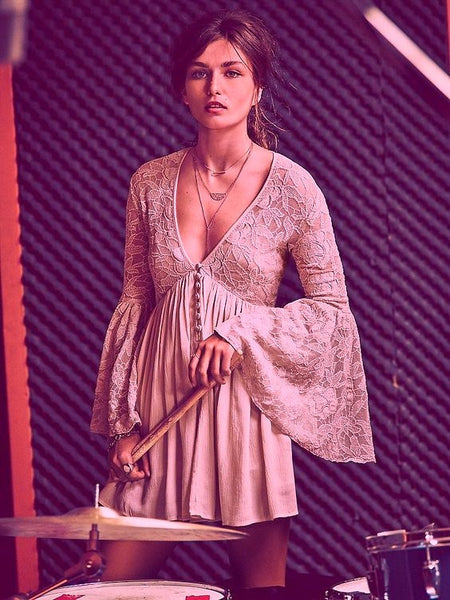 SALE 50% OFF Blush Bell Sleeve Dress Pink Lace Top