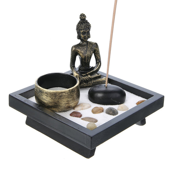 Zen Garden Buddha Candle Insence Holder Rocks And Sand Tea Light Meditation Kit