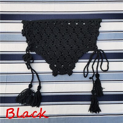 Crochet High Waist Bikini Bottoms With Lace Up Sides 4 Different Colors White Beige Black Or Lake Blue "Candice" Shorts With Boho Tassel Laces Available In Small Medium Or Large