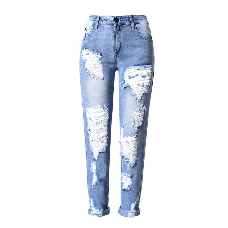 Distressed Faded Jeans Ripped Holes Skinny Jean Pants Boho Denim