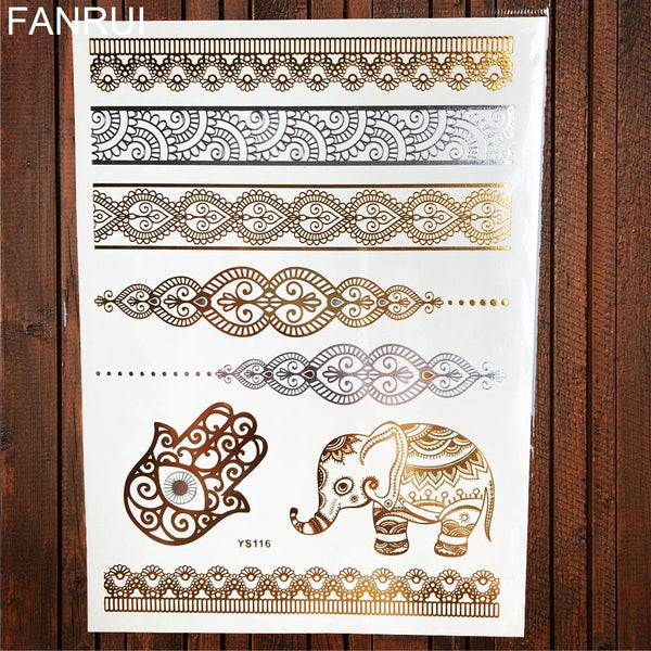 Gypsy Wanderer Gold & Silver Metallic Temporary Tattoos Live Love Wander Lotus Flowers Elephant Armbands Butterflies Feathers Hamsa Isis Ankh Arrows Dreamcatcher Sea Turtle So Many Designs To Choose From Flash Tattoos