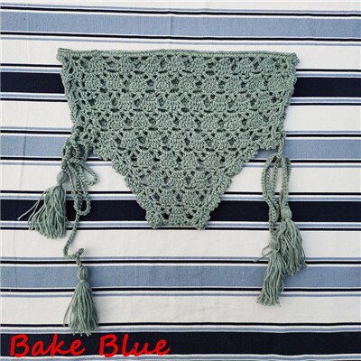 Crochet High Waist Bikini Bottoms With Lace Up Sides 4 Different Colors White Beige Black Or Lake Blue "Candice" Shorts With Boho Tassel Laces Available In Small Medium Or Large