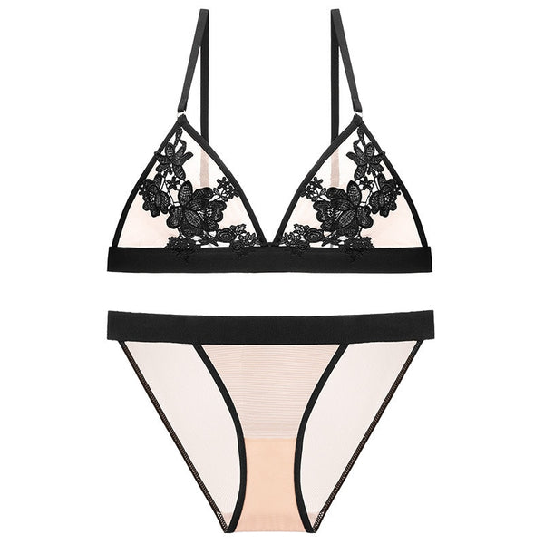 Triangle Bra Set Mesh With Embroidered Flower Applique Plus Mesh Panties 5 Different Color Sets You Choose Tulum Floral Stretch Bralette For Girls Who Love Lemons Sizes Small 32 Medium 34 Large 36 Or Extra Large 38