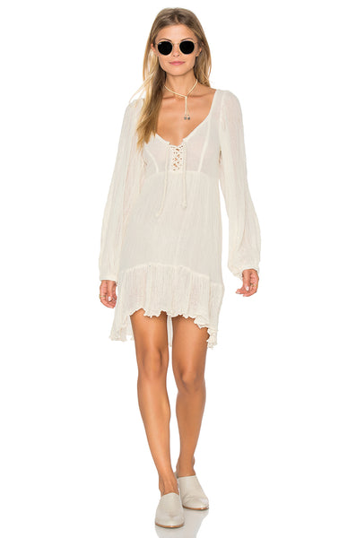Jen's Pirate Booty "Afterlife" Dress Size XS Ivory Off White Gauze Long Puffed Poet Sleeves Lace Up Bust Ruffle Hem