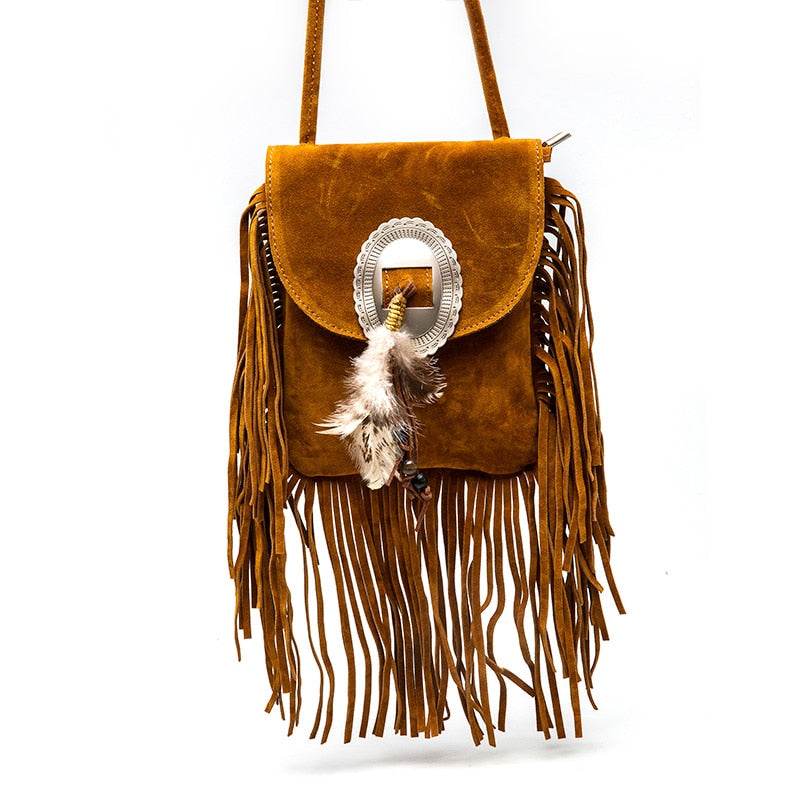 Hippie fringe camel shoulder bag