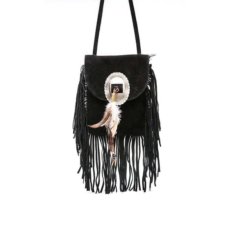 Hippie fringe camel shoulder bag