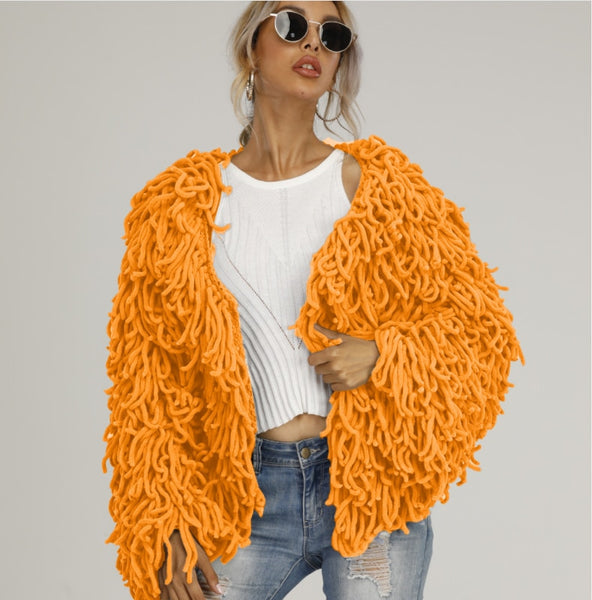 Shaggy Jacket Furry Fluffy Coat 5 Different Colors Blue White Black Orange Or Gray Warm Soft Shag Festival Wrap Available In Small Medium Large Or Extra Large XL