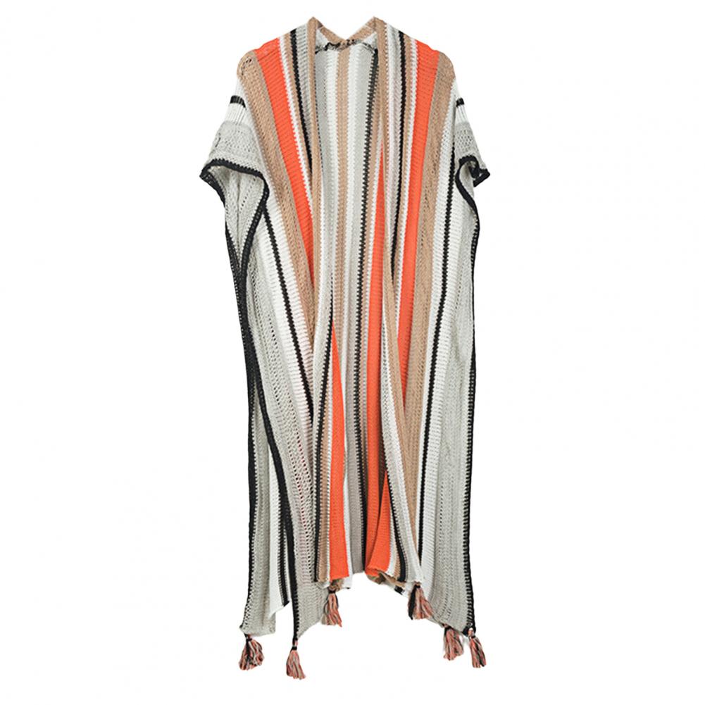 Boho Beach Ruana Boho Ruana Rust Beige Black Open Knit Beach Poncho With Tassels Great ...
