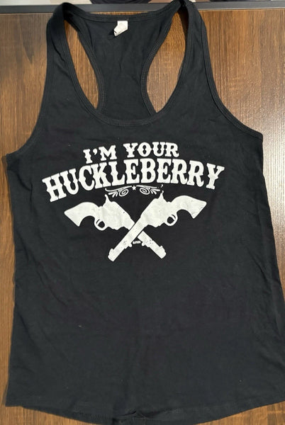 I'm Your Huckleberry Ladies Graphic Tank Top Gray Or Black Size Large Say When! Tombstone T Shirt Tee