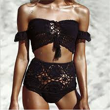 Off Shoulder Crochet Bikini