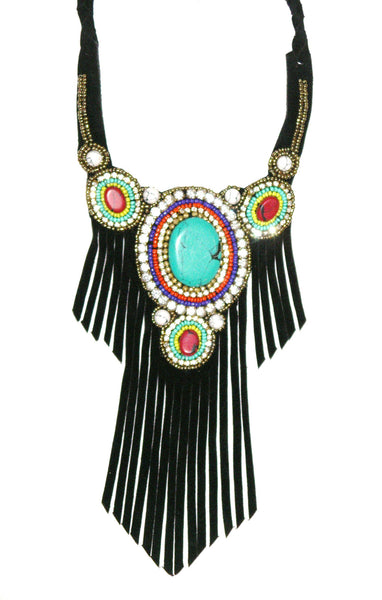 Leather Necklace Turquoise Coral