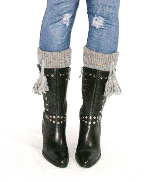 Boot Cuffs With Tassels Confetti Gray Boho Cuffed Cable Knit Multi Color Speckles One Size