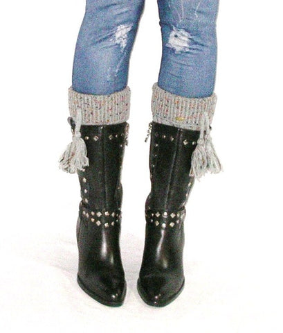 Boot Cuffs With Tassels Confetti Gray Boho Cuffed Cable Knit Multi Color Speckles One Size