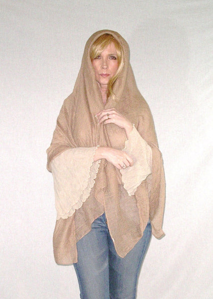 Gauze Turban Scarf Khaki Tan Wear As Vest Hijab Sash Sarong Or Swimsuit Cover Cotton / Hemp Huge 64" x 40" Boho Hippie Gypsy Scarf