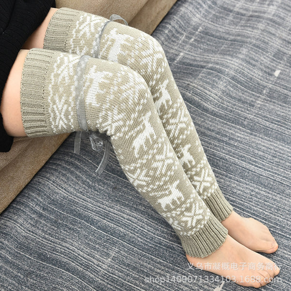 Thigh High Alpine Socks Snowflake Pattern Gray & White Or Red & White You Choose Tie Top Stay Up Over The Knee Boot Socks Make A Great Christmas Present!