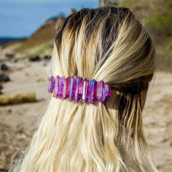 Purple Natural Crystals Barette