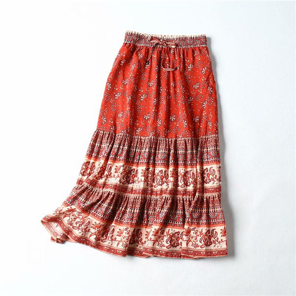 Red Boho Maxi Skirt
