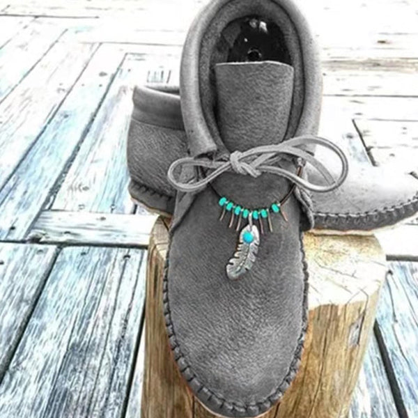 Ladies Gray Moccasins