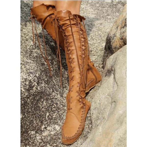 Lace Up Over The Knee Moccasins In Brown Black Red Or Pink Fitted Boots Lace Up Sides And Front Vegan Leather Tribal Native