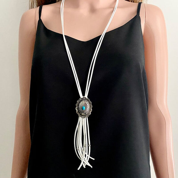 White Leather Concho Necklace