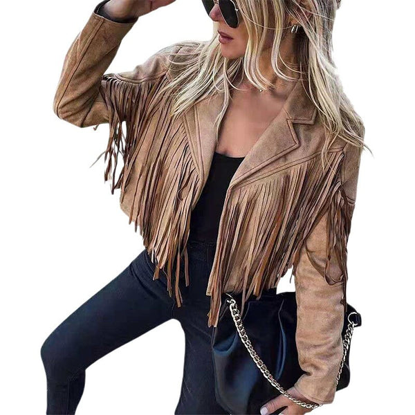 Fringed Vegan Leather Jacket In 6 Different Colors Cropped Suede Boho Winter Coat Motorcyle Biker Rocker Style Black Beige Pink Brick Red White Or Tan Available In Small Medium Large Or XL