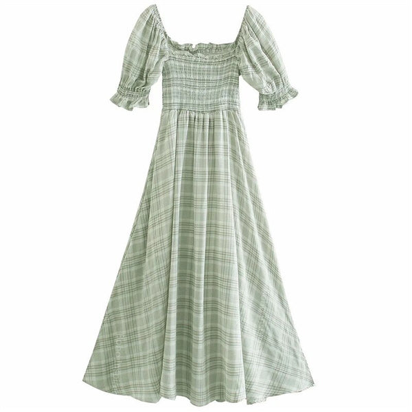 Green Plaid Maxi Dress