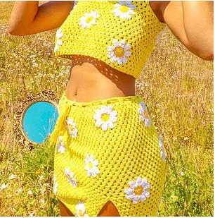 Yellow Crochet Skirt With Daisies