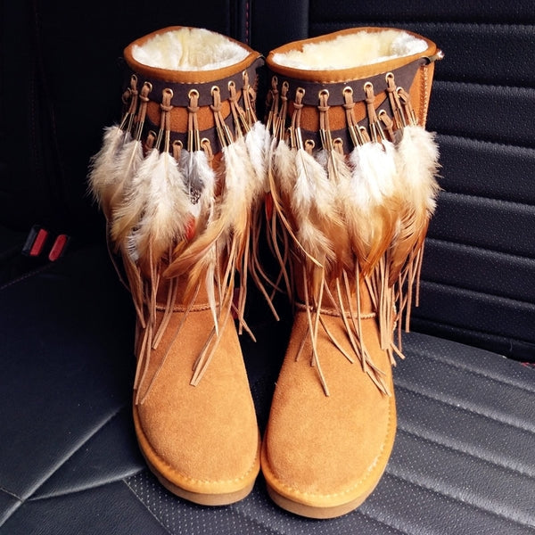 Snow Boots With Feathers