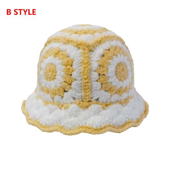 Yellow White Granny Square Hat