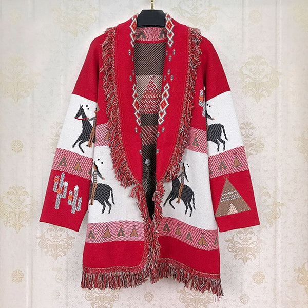 Wild Horses Cashmere Cardigan In 8 Different Colors You Choose Boho Sweater Coat Southwestern Print With Cactus Indians And Teepees Warm Wool Coat Available In Small Medium Or Large