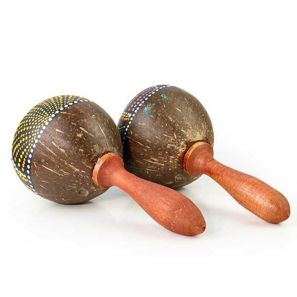 Handpainted Coconut Maracas Natural Wooden Sand Hammers Percussion Shaker Hand Held Rattle Musical Instrument Great For Outdoor Festivals And Fiestas