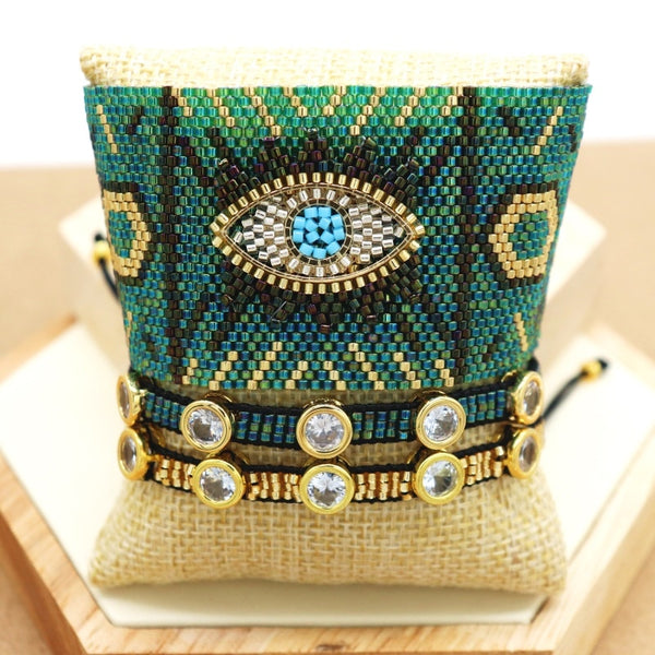 Eye Beaded Cuff Bracelet Set