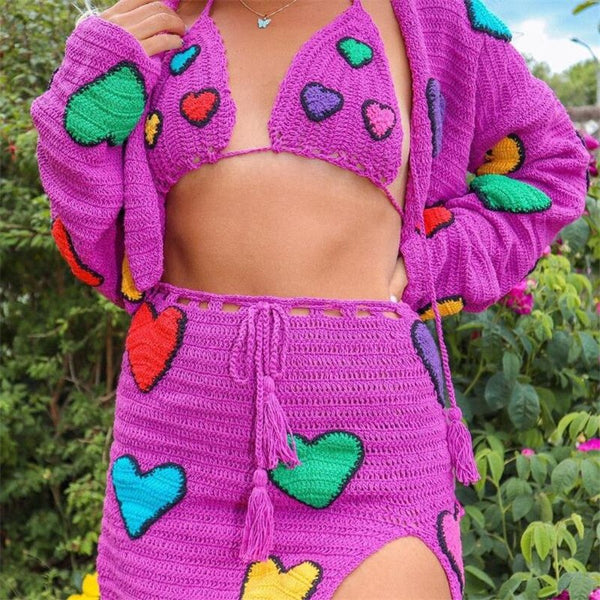 Violet Crochet Hearts Skirt Set