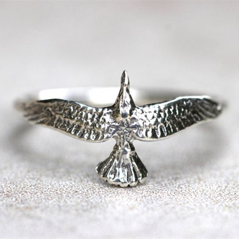 Hawk Thunderbird Ring Silver Eagle Outstretched Wings Great For Stacking Rings Gypsy Bohemian Tribal Symbolic Of Freedom Sizes 6 7 8 9 Or 10