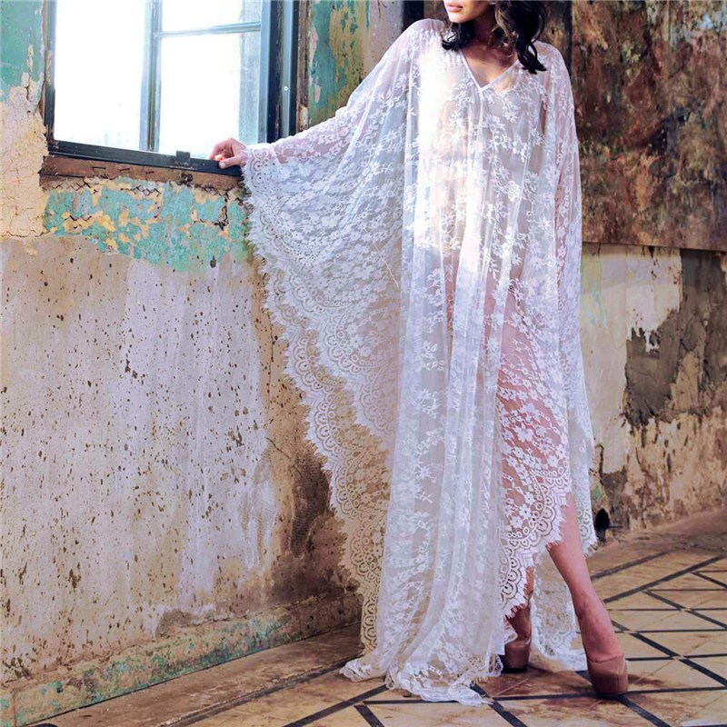 Lace Kaftan White Or Black Maxi Beach Dress Bikini Cover Up Angel Wing Sleeves Low Back With Tie Easy On And Off Bohemian Caftan One Size Lace Kaftan White Or Black Maxi Beach Dress Bikini Cover Up Angel Wing Sleeves Low Back With Tie Easy On And Off Bohemian Caftan One Size