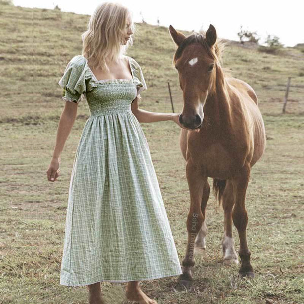 Green Plaid Maxi Dress