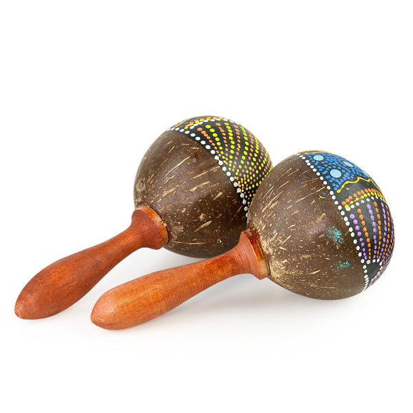 Handpainted Coconut Maracas Natural Wooden Sand Hammers Percussion Shaker Hand Held Rattle Musical Instrument Great For Outdoor Festivals And Fiestas