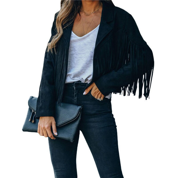 Fringed Vegan Leather Jacket In 6 Different Colors Cropped Suede Boho Winter Coat Motorcyle Biker Rocker Style Black Beige Pink Brick Red White Or Tan Available In Small Medium Large Or XL