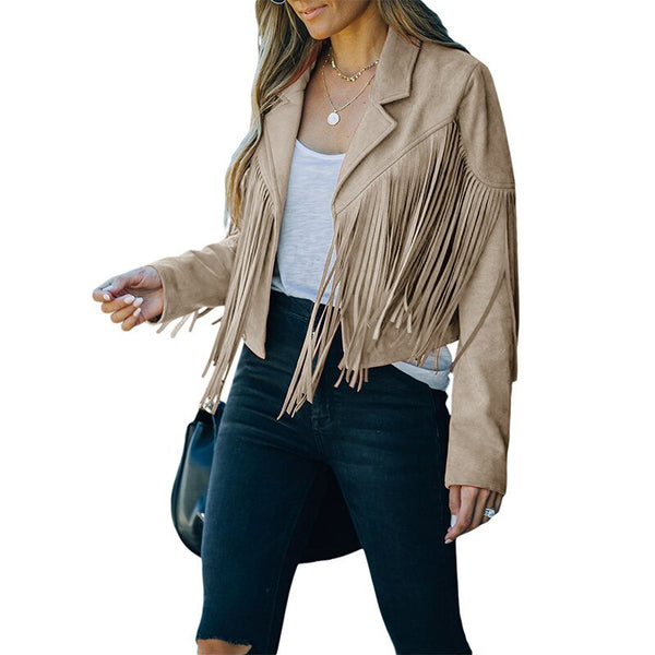 Fringed Vegan Leather Jacket In 6 Different Colors Cropped Suede Boho Winter Coat Motorcyle Biker Rocker Style Black Beige Pink Brick Red White Or Tan Available In Small Medium Large Or XL