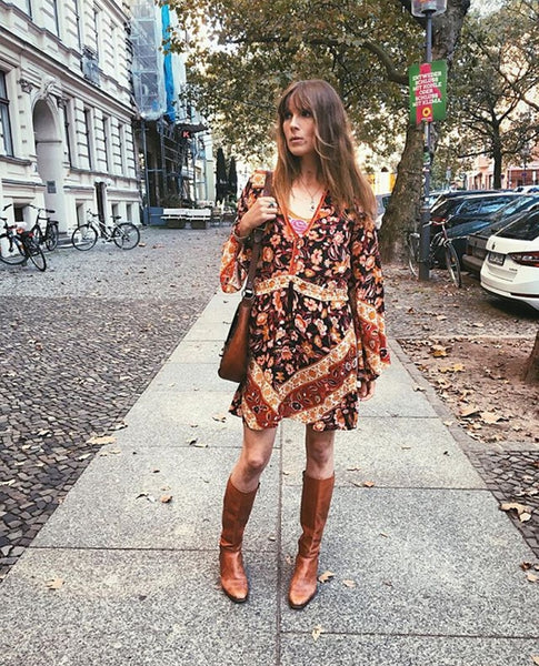 Rust Black Boho Dress