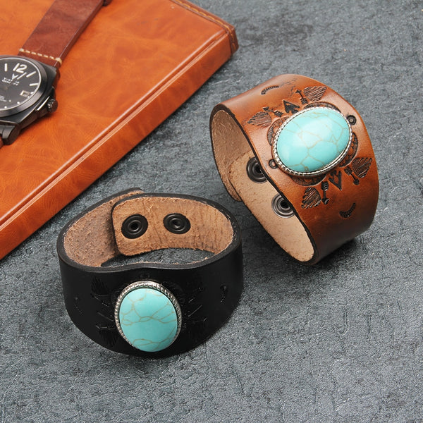 Mens Tooled Leather Bracelets