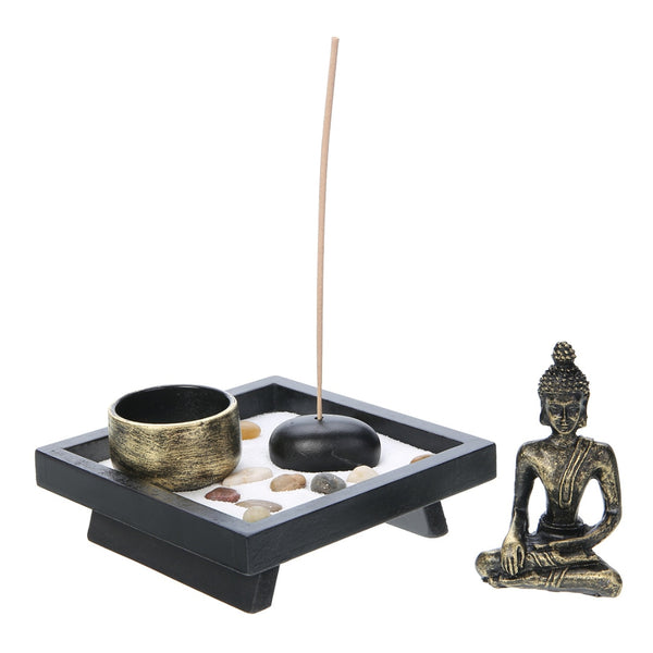 Zen Garden Buddha Candle Insence Holder Rocks And Sand Tea Light Meditation Kit