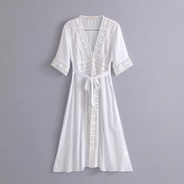 White Lace Midi Dress